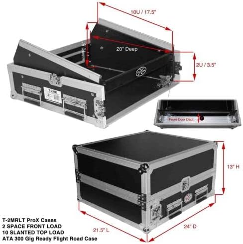 ProX Cases T-2MRLT 2U Rack x 10U Top Mixer DJ Combo Flight Case with Laptop S...