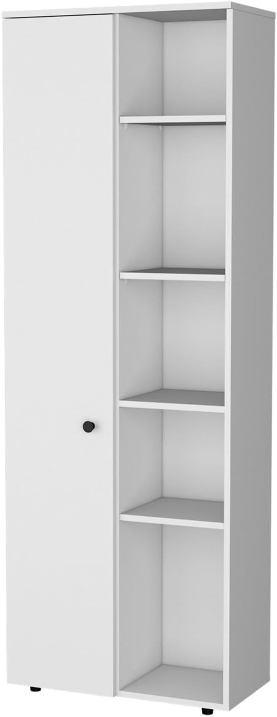Multistorage Kitchen Pantry with 1 Door and 5 Open Shelves, White,for Kitchen