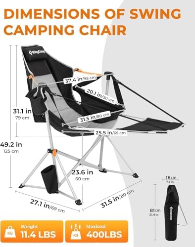 KingCamp Hammock Chair with Footrest, Heavy Duty Swinging Chairs 400lbs | Fol...