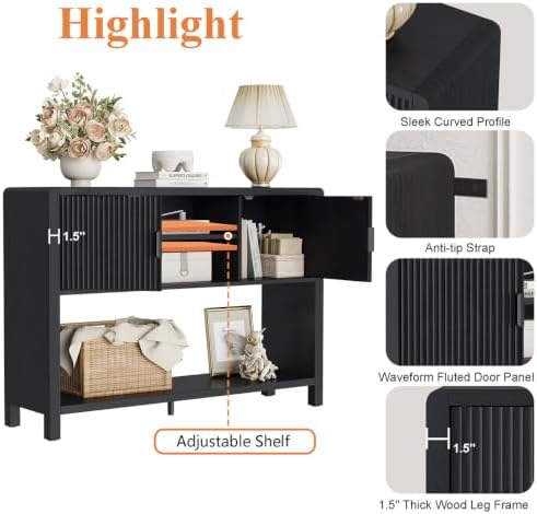FATORRI Console Sofa Table with Storage for Entryway, 43.31" Black