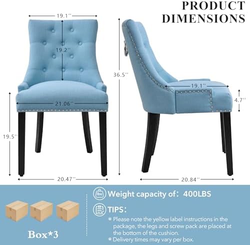 adochr Dining Chairs Set of 6, Upholstered Fabric Dining Room Chairs with Nai...