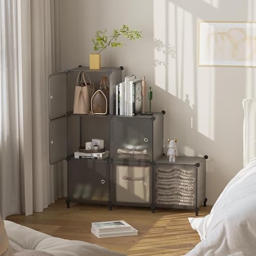6Cube Storage Organizer Modular Stackable with Doors Grey