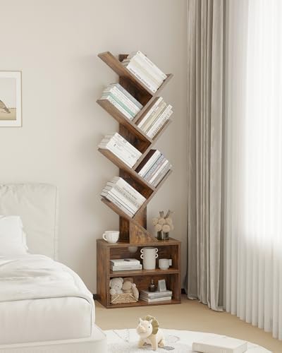 SUNMORY 6 Tier Tree Bookshelf, Small Bookcase with Storage Cabinet, Modern Ta...