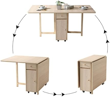 COMUHOME Drop Leaf Folding Dining Table with Storage, Wheels, Space Saving