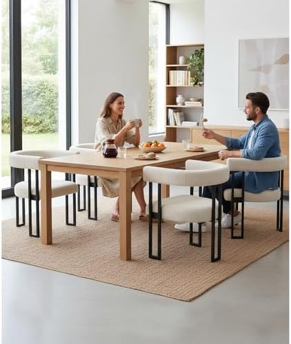 VIRRMO Boucle Corduroy Upholstered Dining Chair Set of 6 with Metal Legs Mid ...