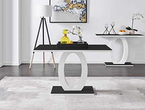 Furniturebox Giovani Black & White High Gloss Glass Dining Table Set with...