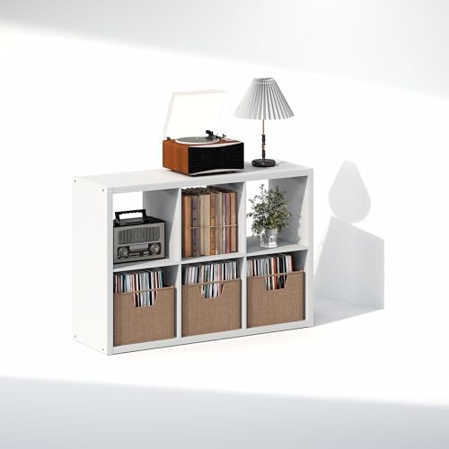 Furinno Cubicle Record Player Stand, 6-Cube Vinyl Record Storage, White