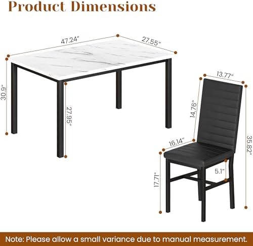 Hooseng Dining Table Set for 4, 5-Piece Faux Marble Dinner Table Set with 4 U...