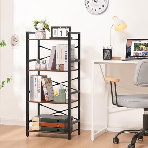 4 Tier Bookshelf, Small Book Shelf, Bookcase with Metal Frame & Wood Shelf