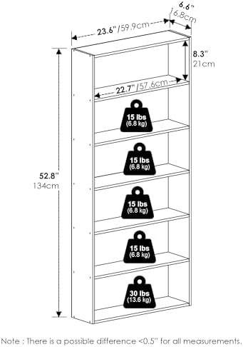 Furinno Basic DVD Shelf, 6-Tier Media Shelf, CD Rack, White