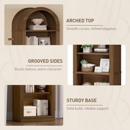 RALGEND Arched Bookshelf, 75.8" Tall Narrow Bookcase with Storage