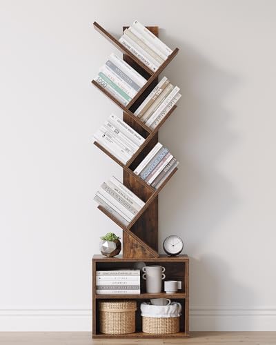 SUNMORY 6 Tier Tree Bookshelf, Small Bookcase with Storage Cabinet, Modern Ta...