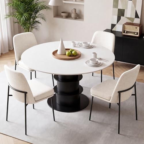 COLAMY Leather Dining Chairs Set of 6 with Metal Legs, Beige
