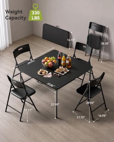 Folding Card Table and Chairs Set, 5-Piece, 34" Card Table with 4 Durabl...
