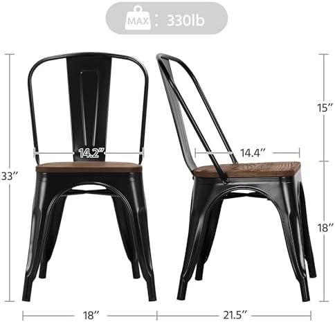 Yaheetech Metal Dining Chairs Set of 4, Stackable Kitchen Chairs, Black