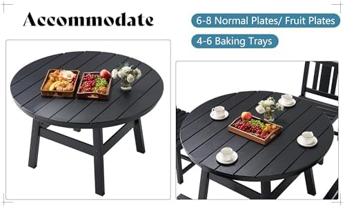 AMERLIFE Outdoor Dining Set for 4, HDPE Round Table and Chairs, Black