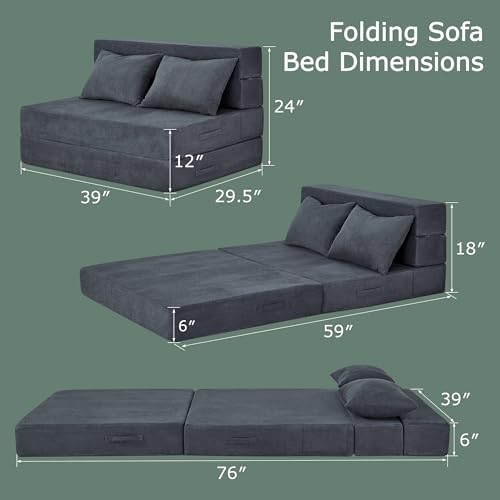Folding Sofa Bed, Convertible Sleeper Chair Bed, Floor Sofa with Bag | Fold o...