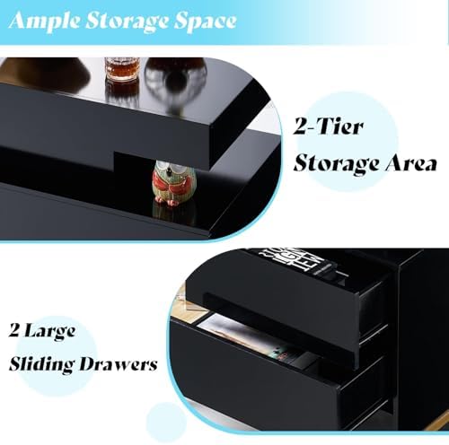 AMERLIFE 3-Piece High Gloss Coffee Table Set with LED Lights