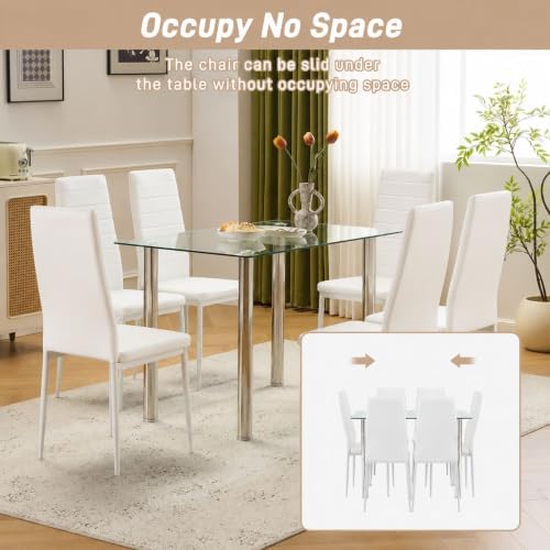Karl home White Dining Chairs Set of 6, PU Leather & High Back