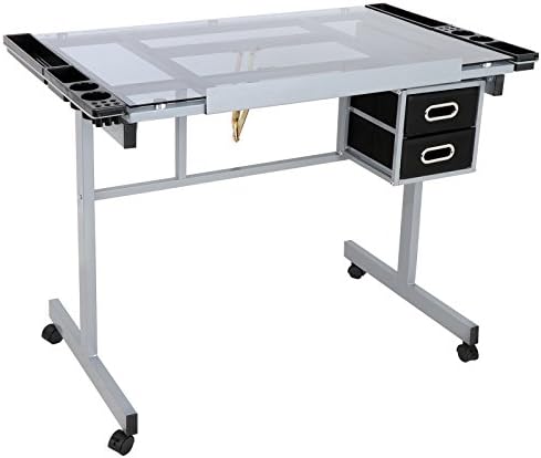 ZenStyle Glass Top Drafting Table with Storage, Adjustable Multifunctional Dr...
