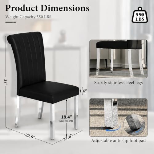 Asday Black and Silver Dining Chairs Set of 2, Modern Faux Leather Upholstere...