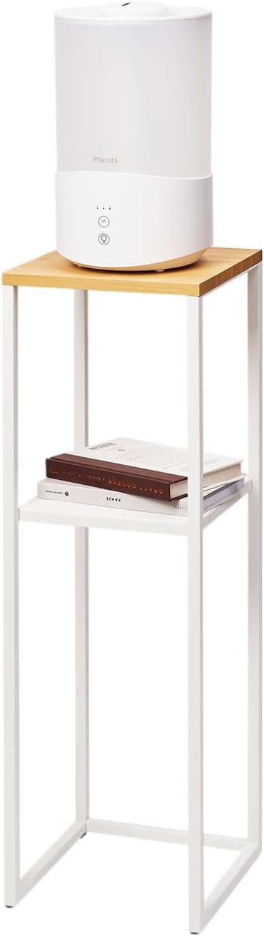 YAMAZAKI Home 2-Tier Shelf, Corner Display Side Table, Steel + Wood, White | ...