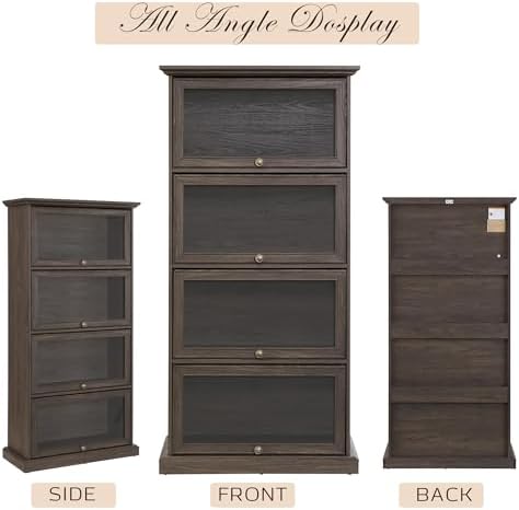 Tall Bookcase with Glass Doors, 63" H Farmhouse Glass Curio Display Cabi...