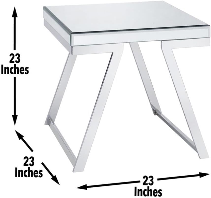 Pemberly Row 3-Piece Coffee Table Set, Mirrored Glass Tops, Chrome Metal Base...
