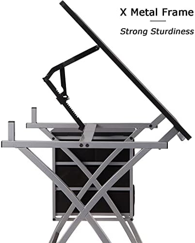 Adjustable Drafting Table for Artists with Stool, Sturdy X-Cross Metal Frame ...