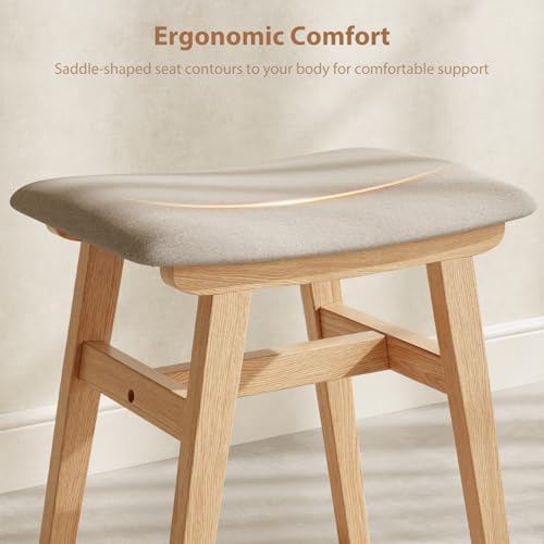 Muwuele Solid Wood Vanity Stool, Compact Makeup Chair with Saddle Cushion, Li...