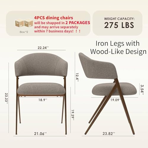 COLAMY Dining Chairs Set of 4, Mid Century Modern Dining Room Kitchen Dinner ...
