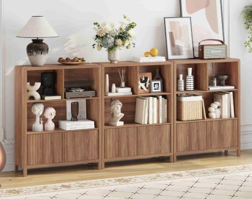 FATORRI Bookshelf with Open and Hidden Storage, 5 Cube Bookcase with 2 Doors,...