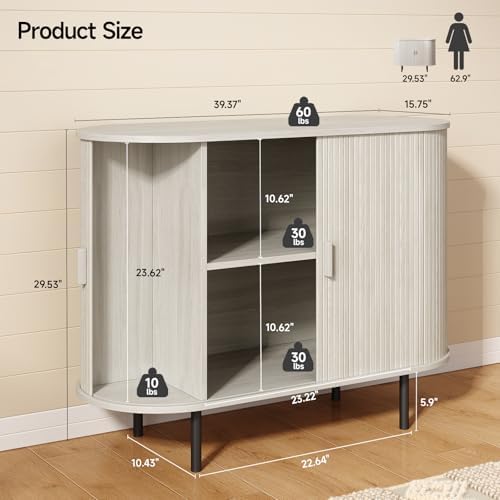 ONBRILL 40" Sideboard Buffet Cabinet with Sliding Door, Natural White