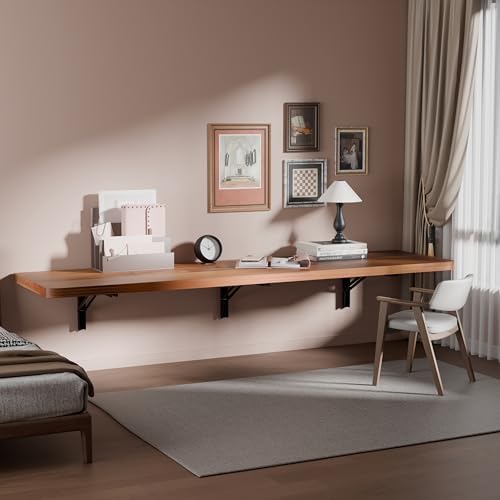 IAE Wall Mounted Folding Table with Pine Wood,60" x 16"Floating Wal...