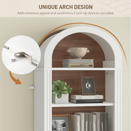 RALGEND Arched Bookshelf, 75.8" Tall Narrow Bookshelf, Arch Bookcase wit...