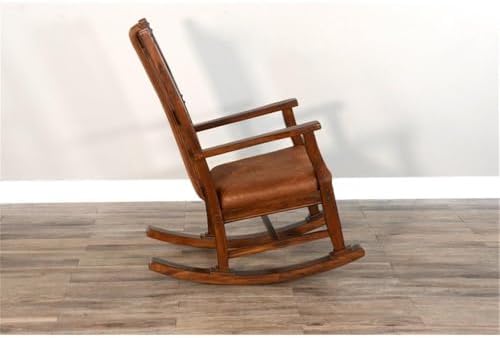 Pemberly Row Mahogany Rocking Chair with Cushioned Seat and Back, Studded Acc...