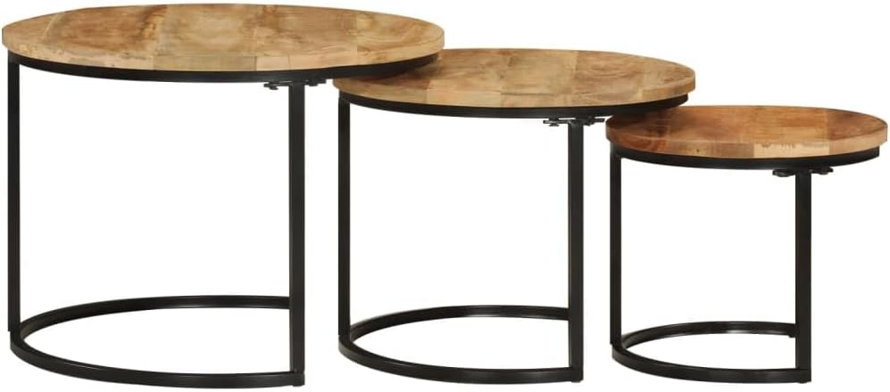 Nesting Tables 3 pcs Solid Mango Wood | Space-Saving Design, Sturdy Tabletop,...