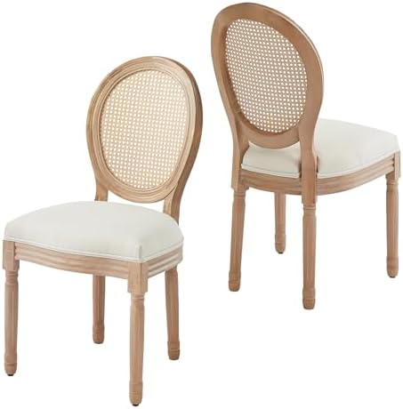 Virabit French Dining Chairs Set of 4, Hand-Woven Rattan Farmhouse Upholstere...