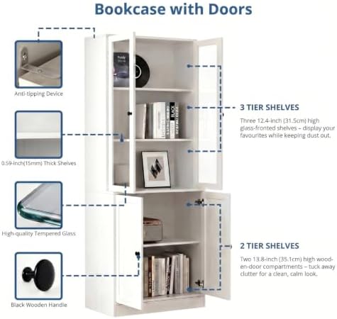 TUSY 71" H Bookshelf with Storage, 6-Tier Modern Bookshelves with 3 Larg...