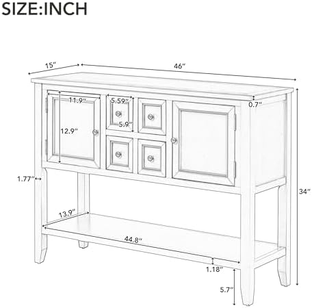 Merax Farmhouse Sideboard and Buffet Storage Cabinet Console Table with 4 Sma...