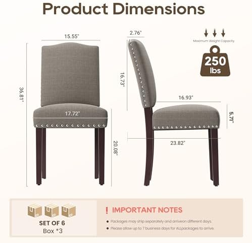 Upholstered Dining Chairs Set of 6 with Thickened Seat Cushion