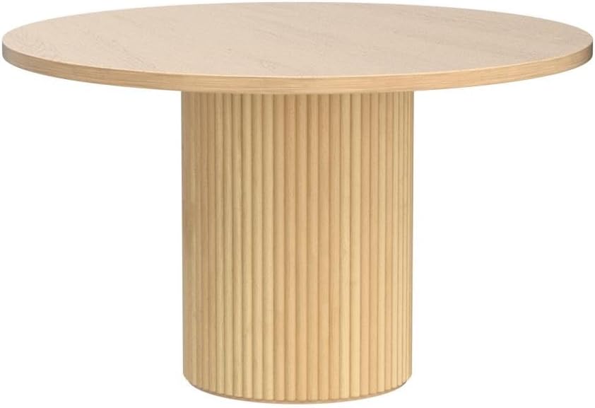 35'' Round Pedestal Dining Table, Solid Wood Base, Modern Fluted Tabl...