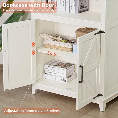 Joaxswe 5 Tier Bookshelf 70in Tall Bookcase with Barn Doors and Storage Cabin...