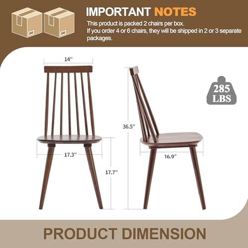 DUHOME Walnut Windsor Wooden Dining Chairs Set of 6