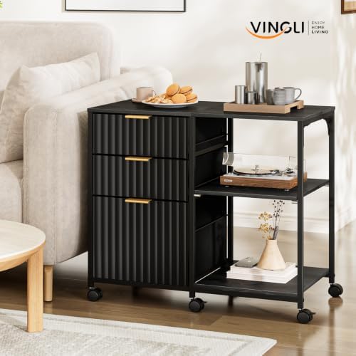 VINGLI 3 Drawer Mobile File Cabinet Printer Stand, Fluted Filing Cabinet with...