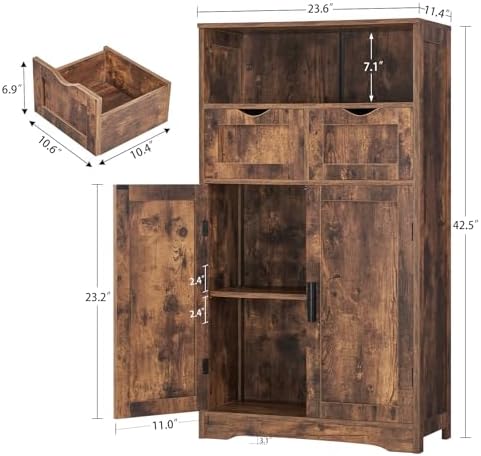 Iwell Bathroom Storage Cabinet with 2 Drawers, Small Kitchen Pantry Cabinet