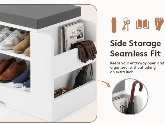 Farmhouse Shoe Storage Bench with 3-in-1 Entryway Storage & Padded Seat |...