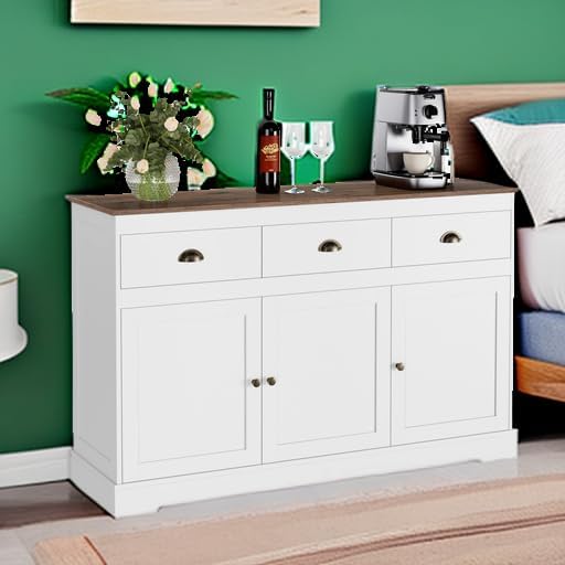 Keyluv White Buffet Cabinet Storage Sideboard Farmhouse Server Bar Wine Cabin...