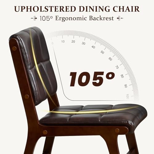 Furniliving Oak Wooden Dining Chairs Set of 2, Mid-Century Modern Leather Uph...