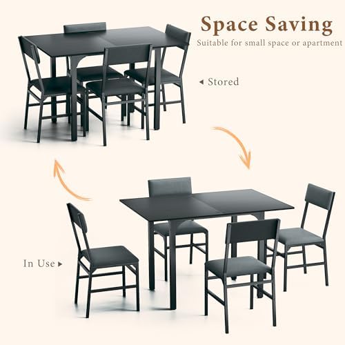 HUAHUU Dining Table Set for 4, Extendable Kitchen Table Cushion Chairs Set of...